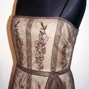 ✨NEW Designer BCBG MAXAZRIA Mesh Lace Corset Cocktail Dress Floral Embroidery M✨